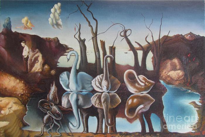 1937 elefanti elefantes elephants cigni riflettono dali reflecting swans cisnes elefanten reflexo spiegeln schwäne allposters 1906 dalí wider