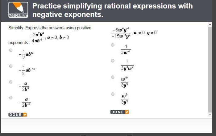 Rational exponents simplifying negative expressions practice