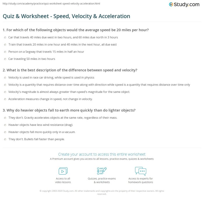 Speed velocity and acceleration calculation worksheet